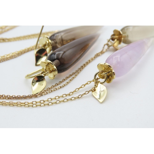 381 - Smoky Quartz Pendant Necklace Set on Silver Gilt with Pair of Matching Smoky Quartz Drop Earrings an... 