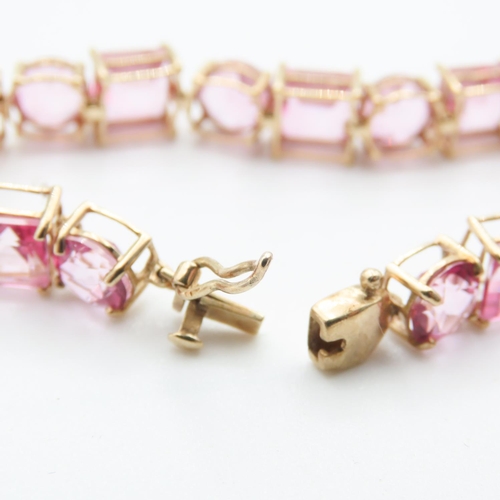 382 - Square Cut and Round Cut Pink Tourmaline Set Ladies Bracelet Set in 9 Carat Yellow Gold 19cm Long