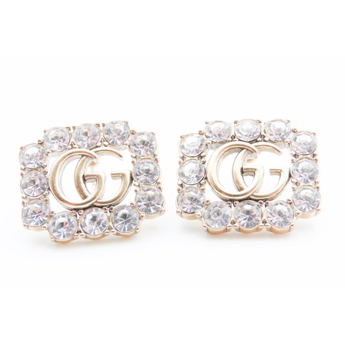 386 - Pair of Gucci Crystal GG Marmont Earrings 2cm High 2.5cm Wide with Original Packaging Present