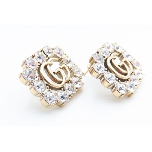 386 - Pair of Gucci Crystal GG Marmont Earrings 2cm High 2.5cm Wide with Original Packaging Present