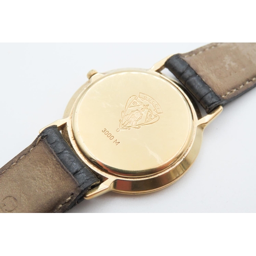 388 - Gucci Swiss Made Gold Filled Watch with Black Leather Strap 33mm Case