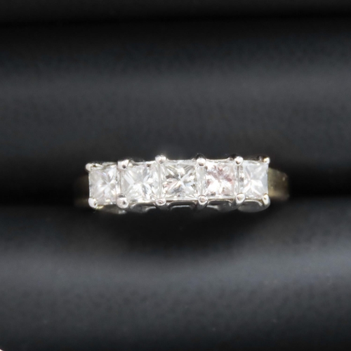 39 - Five Stone Princess Cut Diamond Ring Mounted in 18 Carat Yellow Gold Ring Size K Total Diamond Carat... 