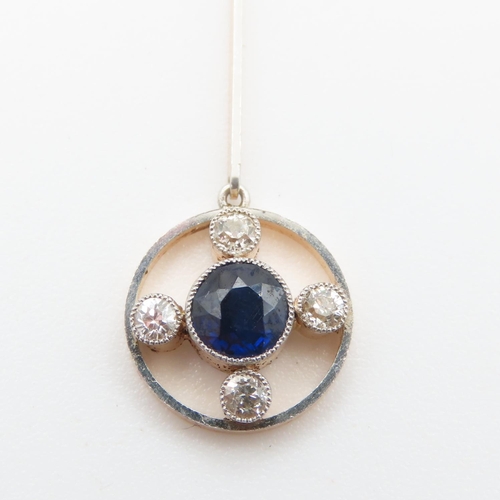 393 - Ceylon Sapphire and Diamond Set Pendant Necklace Mounted in 15 Carat Yellow Gold Total Sapphire Cara... 