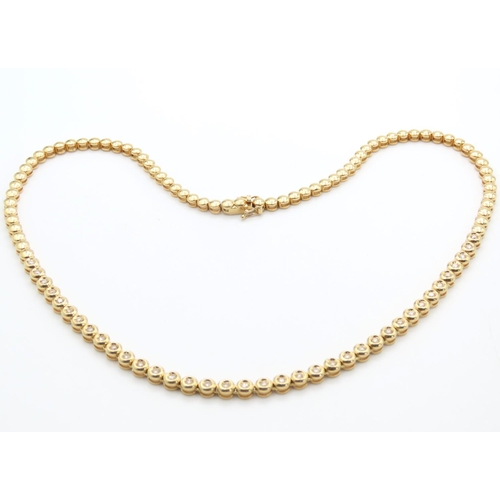 394 - 18 Carat Yellow Gold Bezel Set Thirty Seven Diamond Necklace 44cm Long Total Diamond Carat Weight 3.... 