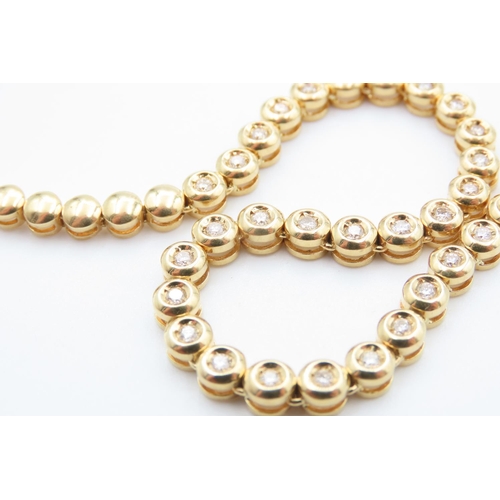 394 - 18 Carat Yellow Gold Bezel Set Thirty Seven Diamond Necklace 44cm Long Total Diamond Carat Weight 3.... 