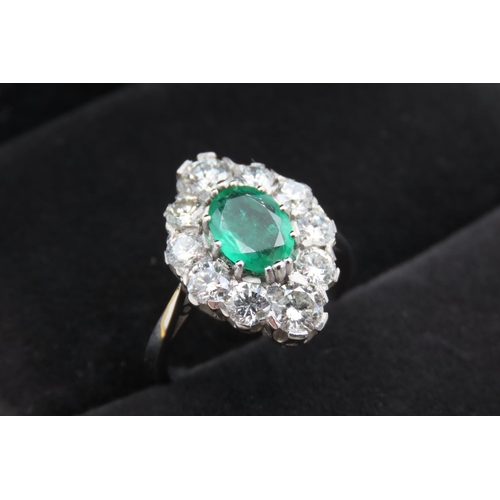 396 - Columbian Emerald and Ten Stone Diamond Set Ring Mounted in Platinum Total Diamond Carat Weight 2ct ... 