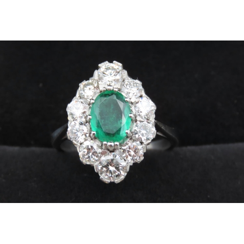 396 - Columbian Emerald and Ten Stone Diamond Set Ring Mounted in Platinum Total Diamond Carat Weight 2ct ... 