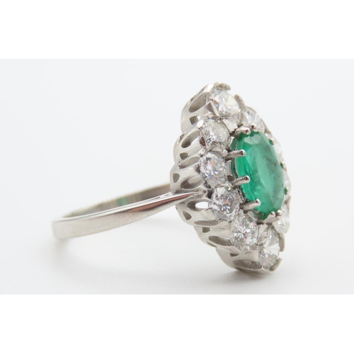 396 - Columbian Emerald and Ten Stone Diamond Set Ring Mounted in Platinum Total Diamond Carat Weight 2ct ... 