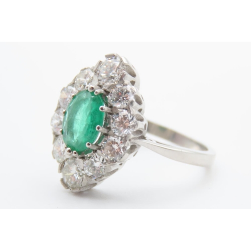 396 - Columbian Emerald and Ten Stone Diamond Set Ring Mounted in Platinum Total Diamond Carat Weight 2ct ... 