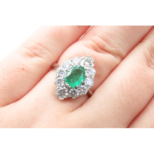 396 - Columbian Emerald and Ten Stone Diamond Set Ring Mounted in Platinum Total Diamond Carat Weight 2ct ... 