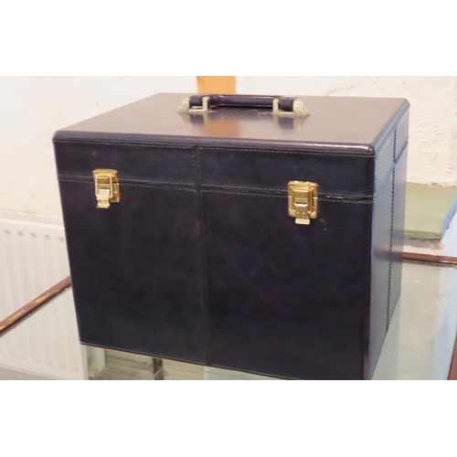 398 - Leather Jewellery Box and Dressing Traveling Chest with Cast Brass Locks Approximately 15 inches Wid... 