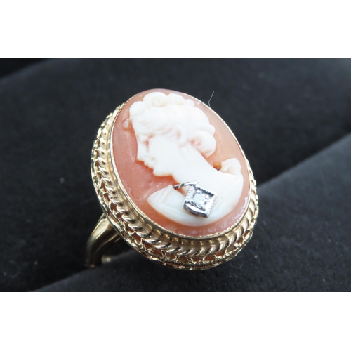 406 - Cameo Set Ring Mounted in 9 Carat Yellow Gold with Diamond Inset Ring Size i