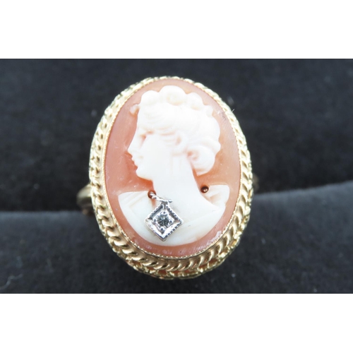 406 - Cameo Set Ring Mounted in 9 Carat Yellow Gold with Diamond Inset Ring Size i