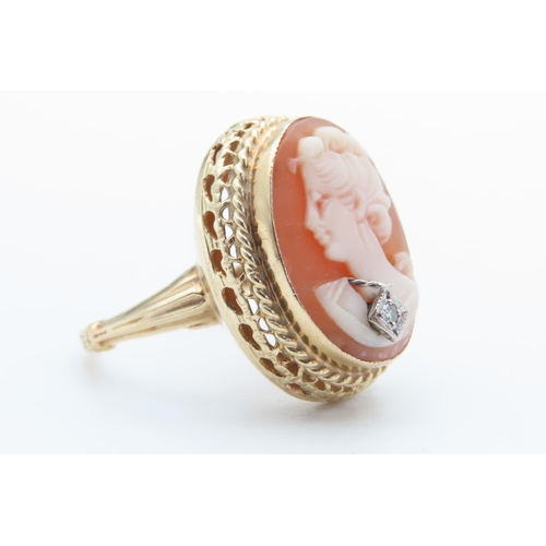 406 - Cameo Set Ring Mounted in 9 Carat Yellow Gold with Diamond Inset Ring Size i