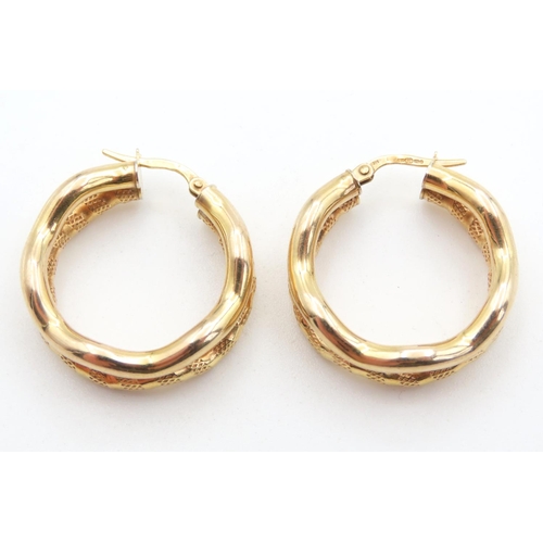 408 - Pair of 9 Carat Yellow Gold Snake Motif Two Row Hoop Earrings 2cm Diameter