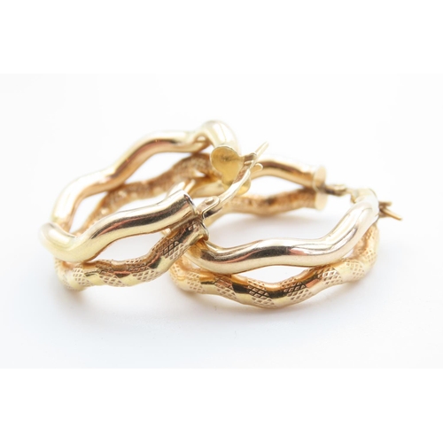 408 - Pair of 9 Carat Yellow Gold Snake Motif Two Row Hoop Earrings 2cm Diameter