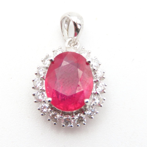 409 - Ruby and Diamond Set Cluster Pendant Mounted in 18 Carat White Gold 2cm Drop