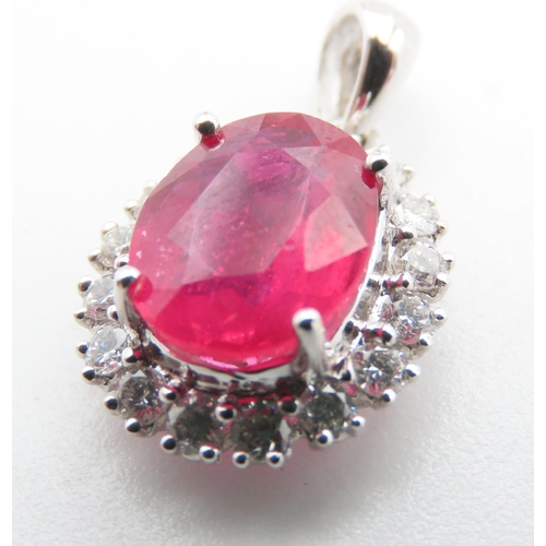 409 - Ruby and Diamond Set Cluster Pendant Mounted in 18 Carat White Gold 2cm Drop