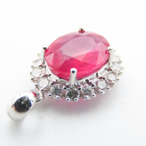 409 - Ruby and Diamond Set Cluster Pendant Mounted in 18 Carat White Gold 2cm Drop