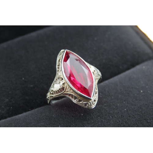 Marquise Cut Red Garnet Single Stone Ring Set in 14 Carat White Gold Ring Size L