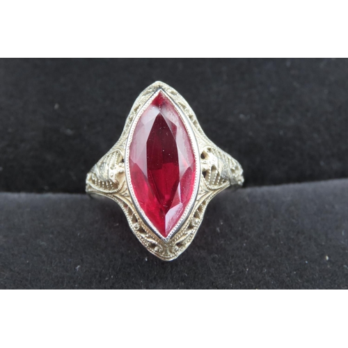 410 - Marquise Cut Red Garnet Single Stone Ring Set in 14 Carat White Gold Ring Size L