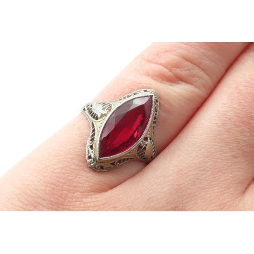 410 - Marquise Cut Red Garnet Single Stone Ring Set in 14 Carat White Gold Ring Size L