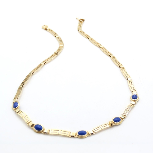 415 - Five Stone Lapis Lazuli Set Geometric Design Necklace Set in 14 Carat Yellow Gold 42cm Long