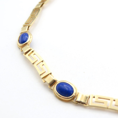 415 - Five Stone Lapis Lazuli Set Geometric Design Necklace Set in 14 Carat Yellow Gold 42cm Long