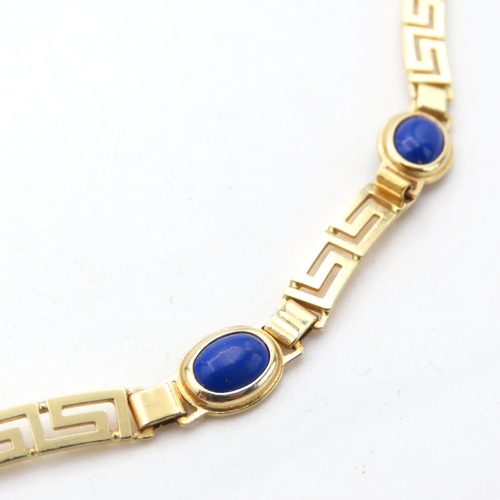 415 - Five Stone Lapis Lazuli Set Geometric Design Necklace Set in 14 Carat Yellow Gold 42cm Long