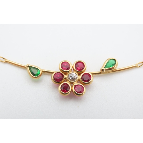 424 - Ruby Diamond and Diopside Set Flower Form Pendant Necklace Set in 18 Carat Yellow Gold Attractively ... 