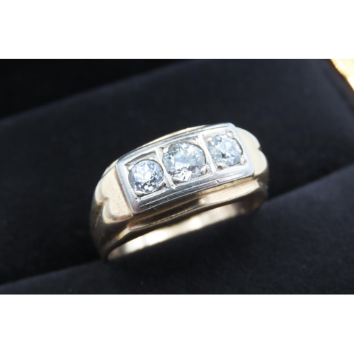 425 - Three Stone Diamond Set Gents Ring Set in 14 carat Yellow and White Gold Total Diamond Carat Weight ... 