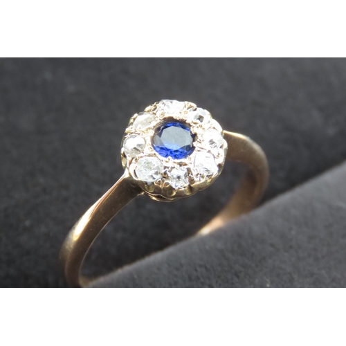 427 - Sapphire and Diamond Set Ladies Cluster Ring Mounted in 18 Carat Yellow Gold Ring Size N