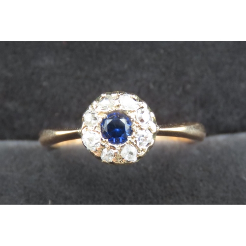 427 - Sapphire and Diamond Set Ladies Cluster Ring Mounted in 18 Carat Yellow Gold Ring Size N