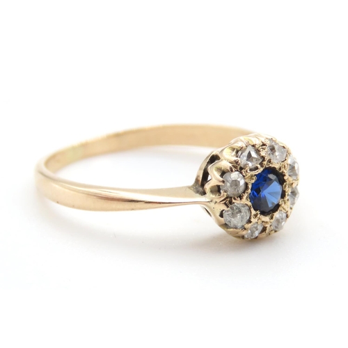 427 - Sapphire and Diamond Set Ladies Cluster Ring Mounted in 18 Carat Yellow Gold Ring Size N