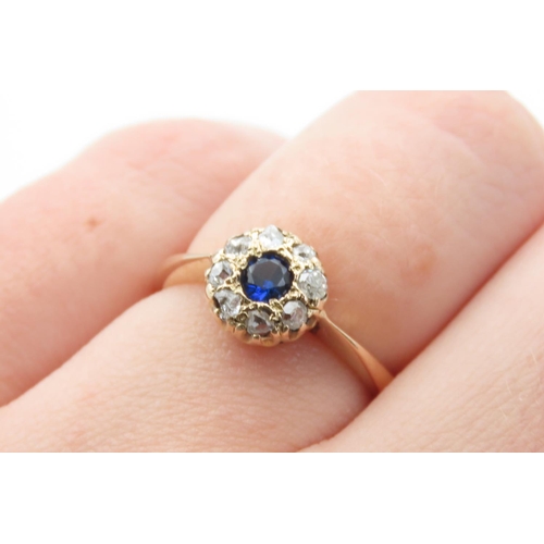 427 - Sapphire and Diamond Set Ladies Cluster Ring Mounted in 18 Carat Yellow Gold Ring Size N