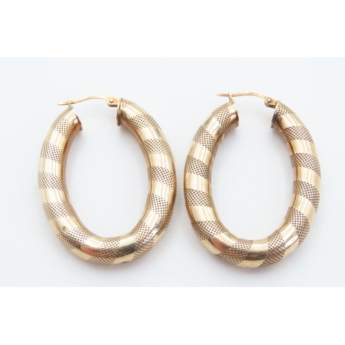 428 - Pair of 9 Carat Yellow Gold Snake Skin Motif Oval Hoop Earrings 4cm High