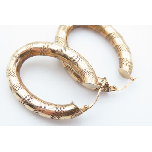 428 - Pair of 9 Carat Yellow Gold Snake Skin Motif Oval Hoop Earrings 4cm High