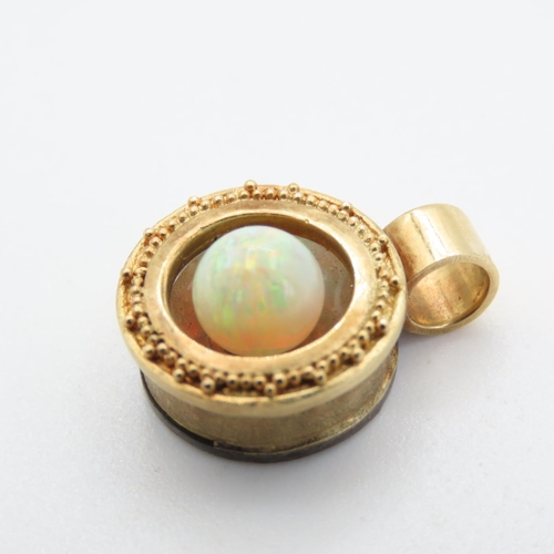 429 - Opal Bead Circular Form Pendant Set in 18 Carat Yellow Gold and Silver Back 1.5cm High