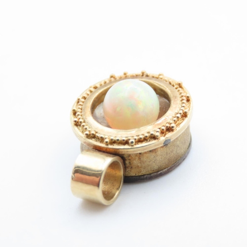 429 - Opal Bead Circular Form Pendant Set in 18 Carat Yellow Gold and Silver Back 1.5cm High