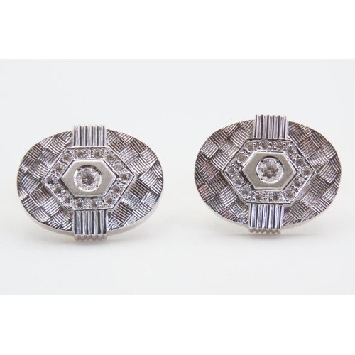 430 - 18 Carat White and Yellow Gold Diamond Set Cuff Links with Further Diamond Cut Design