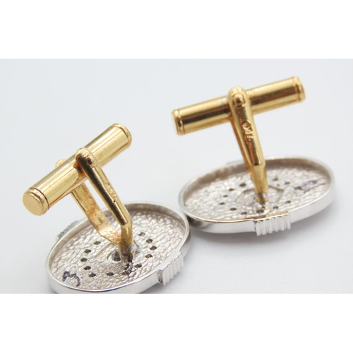 430 - 18 Carat White and Yellow Gold Diamond Set Cuff Links with Further Diamond Cut Design