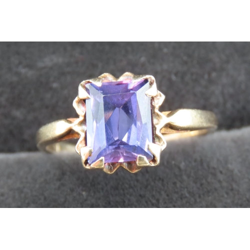 433 - Amethyst Emerald Cut Single Stone Ring Set on 10 Carat Yellow Gold Band Ring Size M