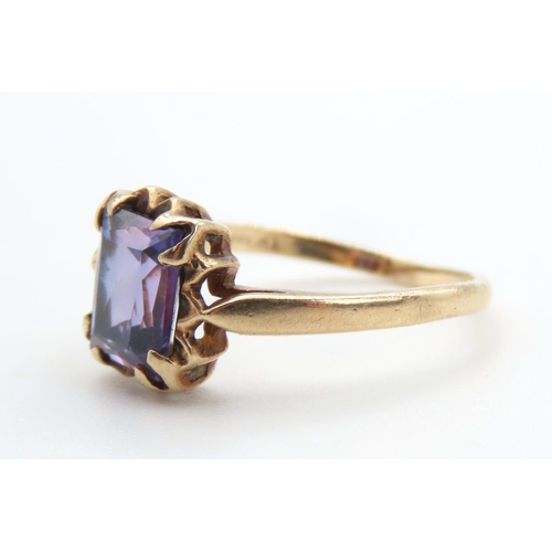 433 - Amethyst Emerald Cut Single Stone Ring Set on 10 Carat Yellow Gold Band Ring Size M