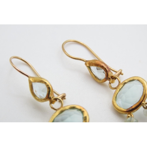 434 - Pair of Aquamarine and Quartz Set Ladies Drop Earrings Set in 14 Carat Yellow Gold 4cm Drop