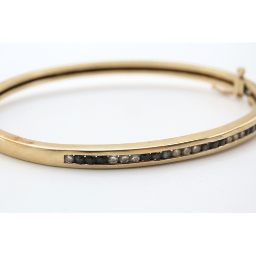 435 - Sapphire and Diamond Set Ladies Bangle Bracelet Mounted in 14 Carat Yellow Gold Inner Width 6.5cm