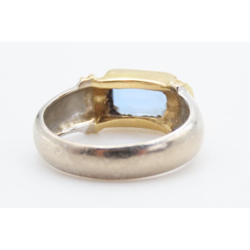 436 - Emerald Cut Sapphire Bezel Set in 18 Carat Yellow Gold Mounted on 18 Carat White Gold Band Ring Size... 