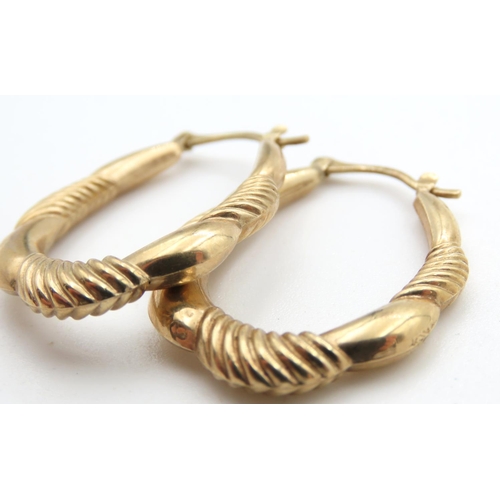 437 - Pair of 9 Carat Yellow Gold Twist Form Oval Hoop Earrings 2.5cm High