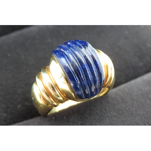 449 - Unusual 14 Carat Yellow Gold Ribbon Form Lapis Lazuli Ring Size L