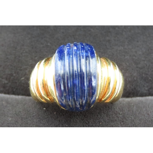 449 - Unusual 14 Carat Yellow Gold Ribbon Form Lapis Lazuli Ring Size L