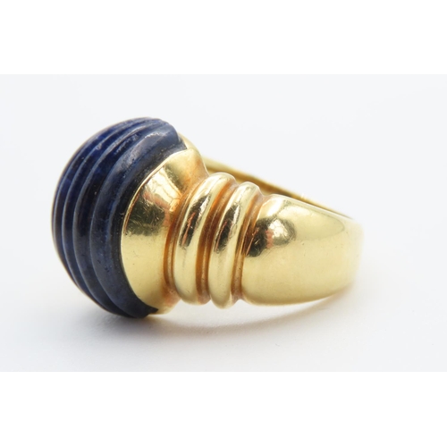 449 - Unusual 14 Carat Yellow Gold Ribbon Form Lapis Lazuli Ring Size L